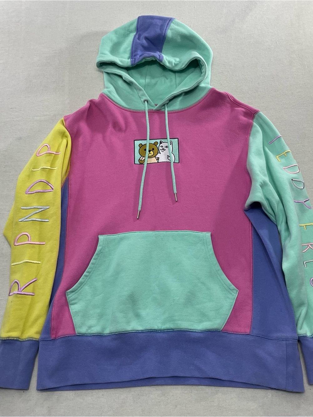 Teddy Fresh x RIPNDIP 2.0 Pastel Color Block Hoodie Sweatshirt Skater Size Small